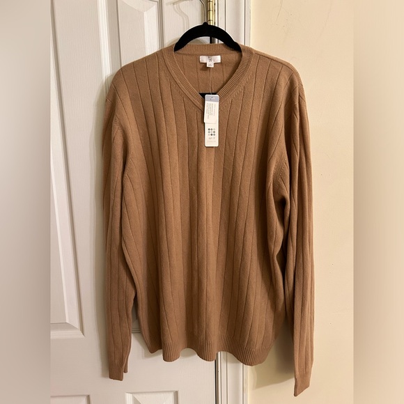 Apt NWT Cashmere Beige Men's Tan Sweater V-neck size XL